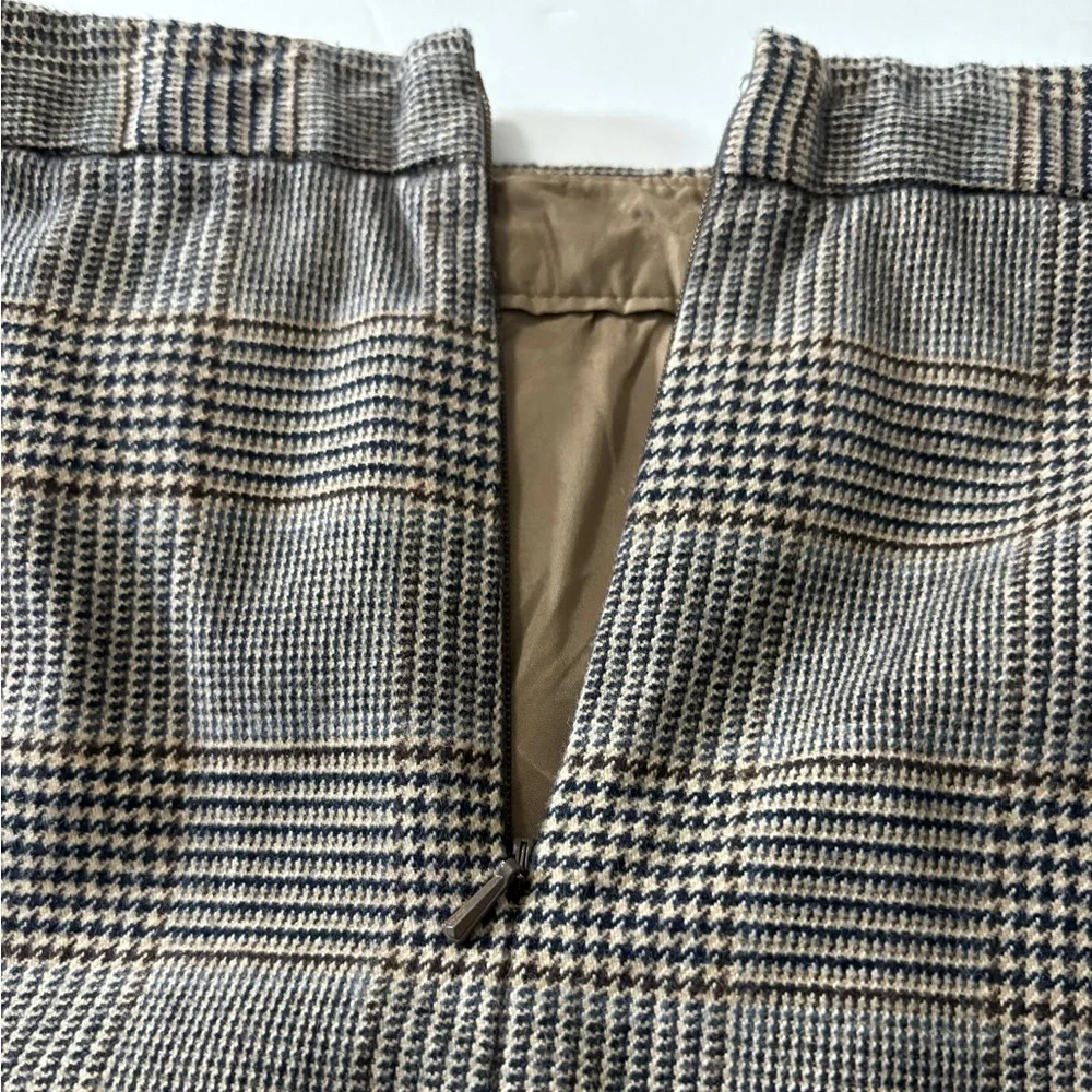 L.L. Bean Cotton Brown Plaid A-Line Mini Skirt with‎ Pockets, Side Buckle Detail